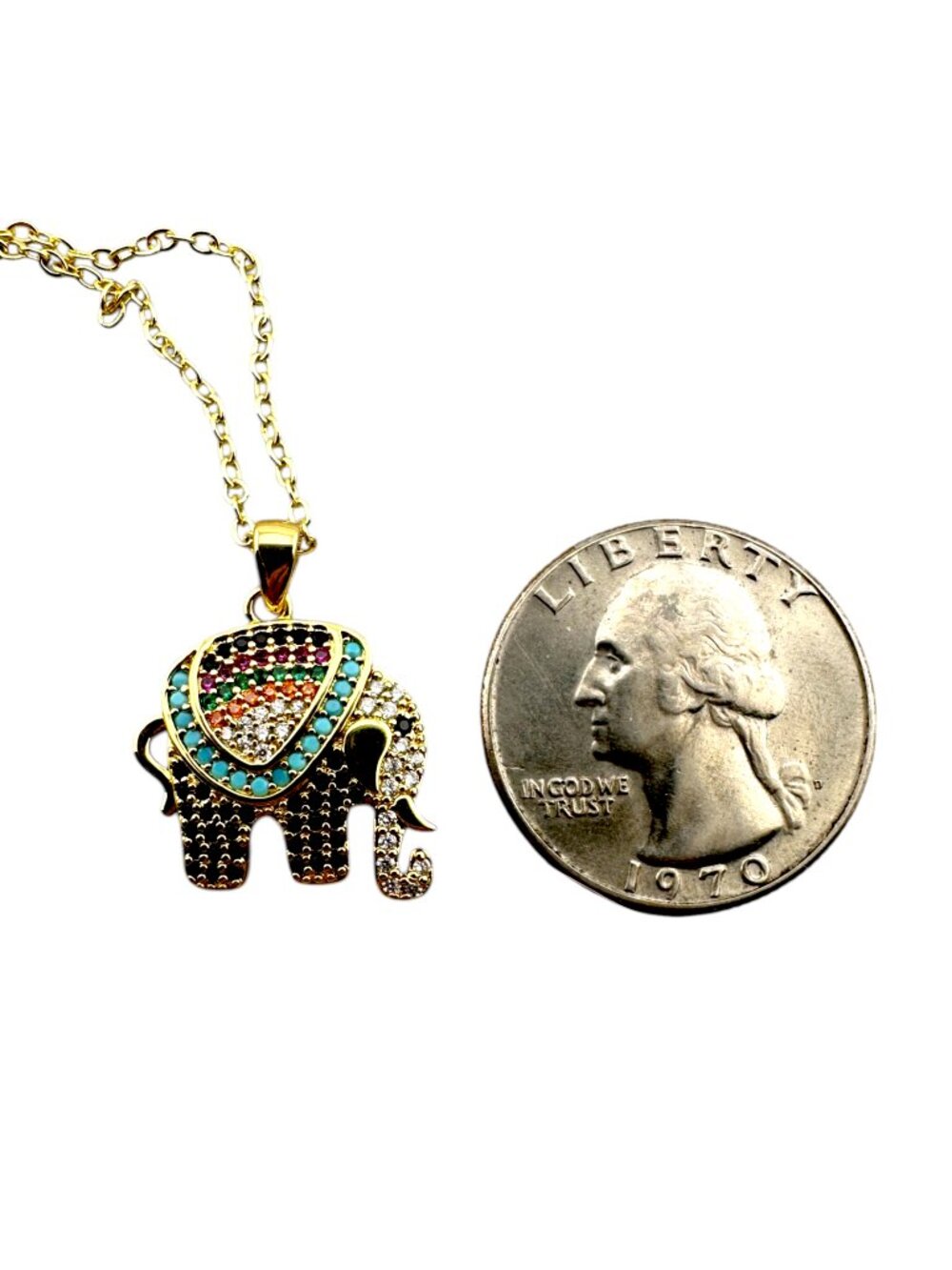 Colorful CZ Elephant Necklace 18K Gold Filled Pendant GF Chain 16-18" - Picture 11 of 13